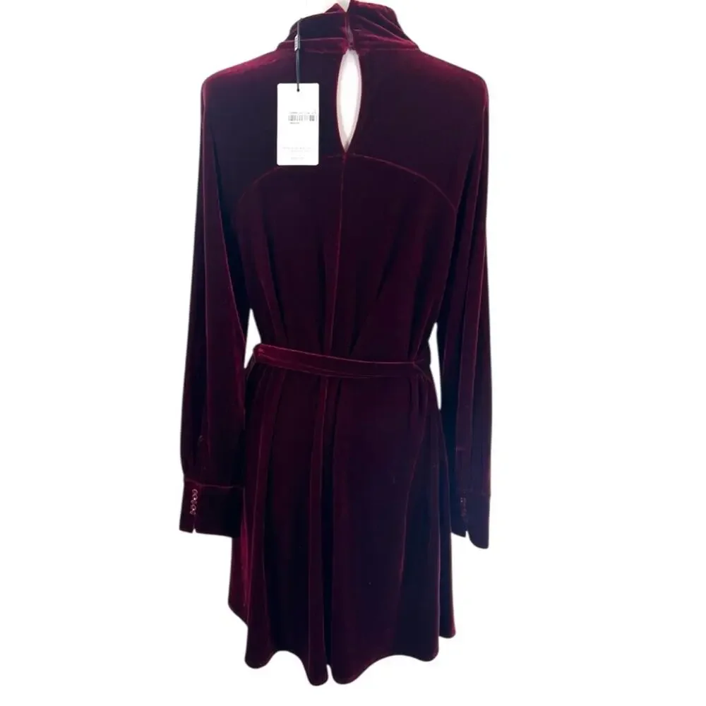 NWT Reiss Essie‎ Velvet Belted Mini Dress in Berry